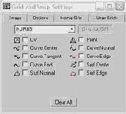   Snaps ()   Grid and Snap Settings (   )   NURBS-