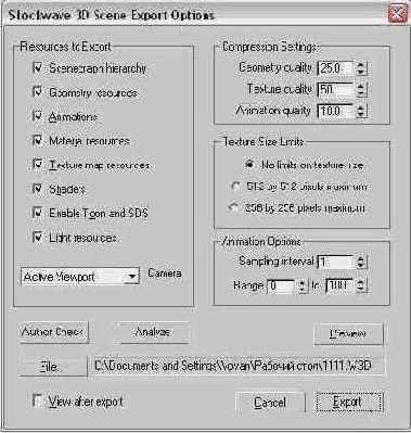   Shockwave 3D Scene Export Options (  3D-  Shockwave)