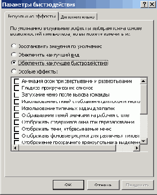 Окно Параметры быстродействия